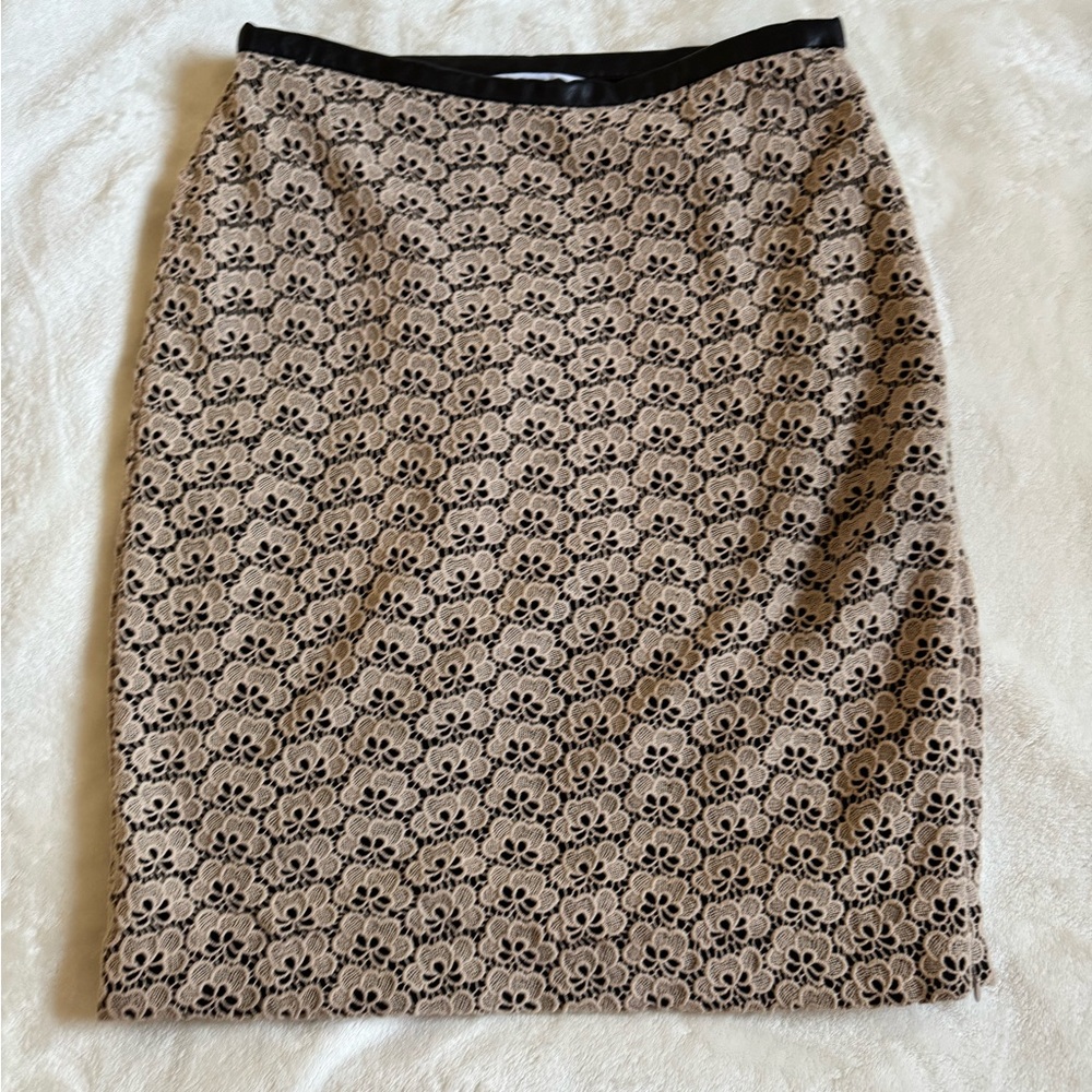 Diane Von Furstenberg Black and Tan Lace Midi Skirt